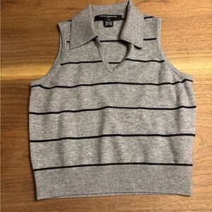 French Cashmere Gray Striped Sleeveless Sweater Vest